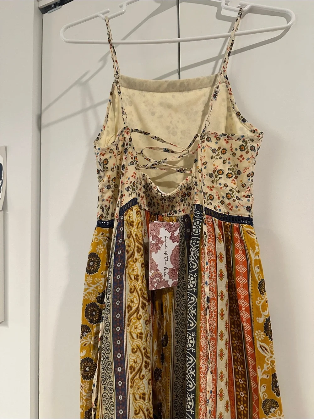 Bohemian Tiered Midi Dress in Cream Floral and Multi Stripe - Picture 5 of 10